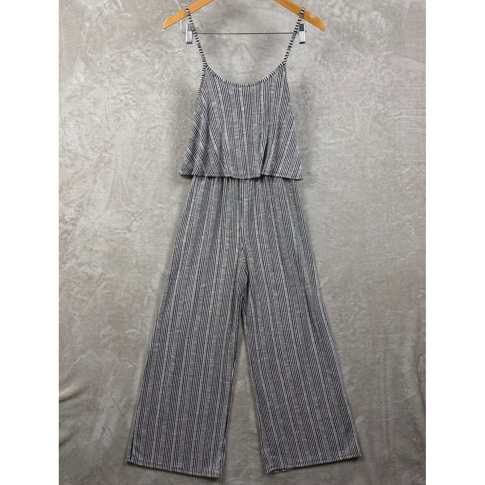 Caution To The Wind Jumpsuit Women S Black White Striped Wide Leg Popover Crop